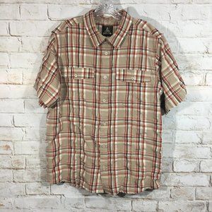 Prana Shirt Adult Size Large Brown White Plaid Button Up Outdoors Hiking Mens